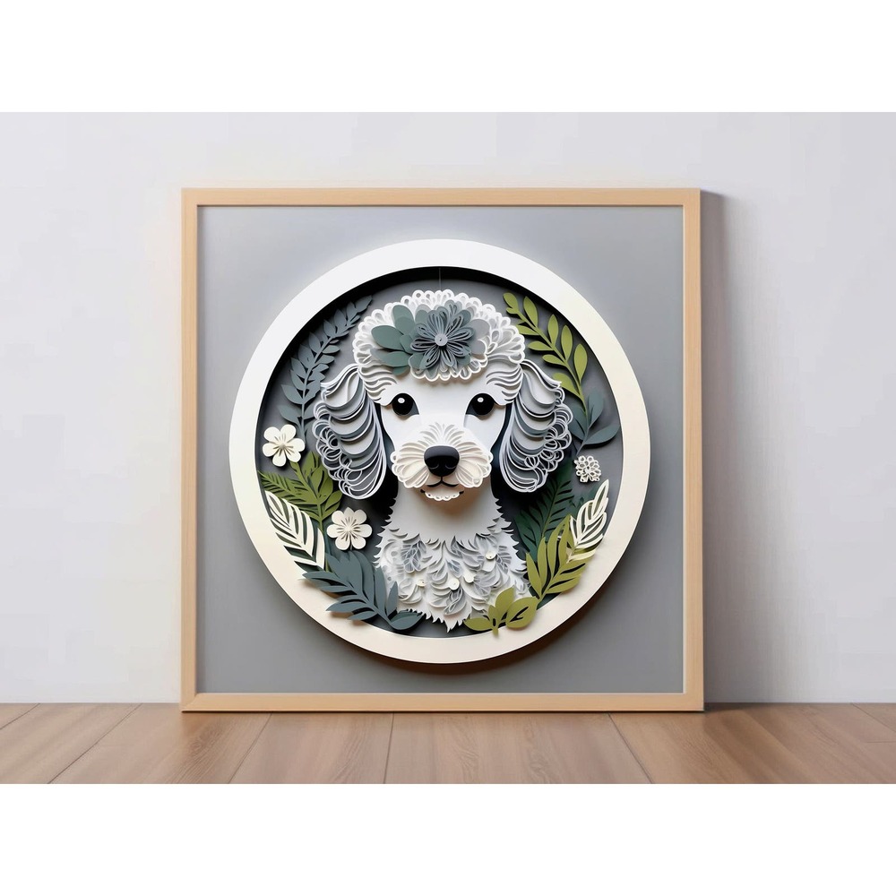 Miniature Poodle Papercut Art: 12x12 Gray Mini Poodle Pet Portrait Digital Print